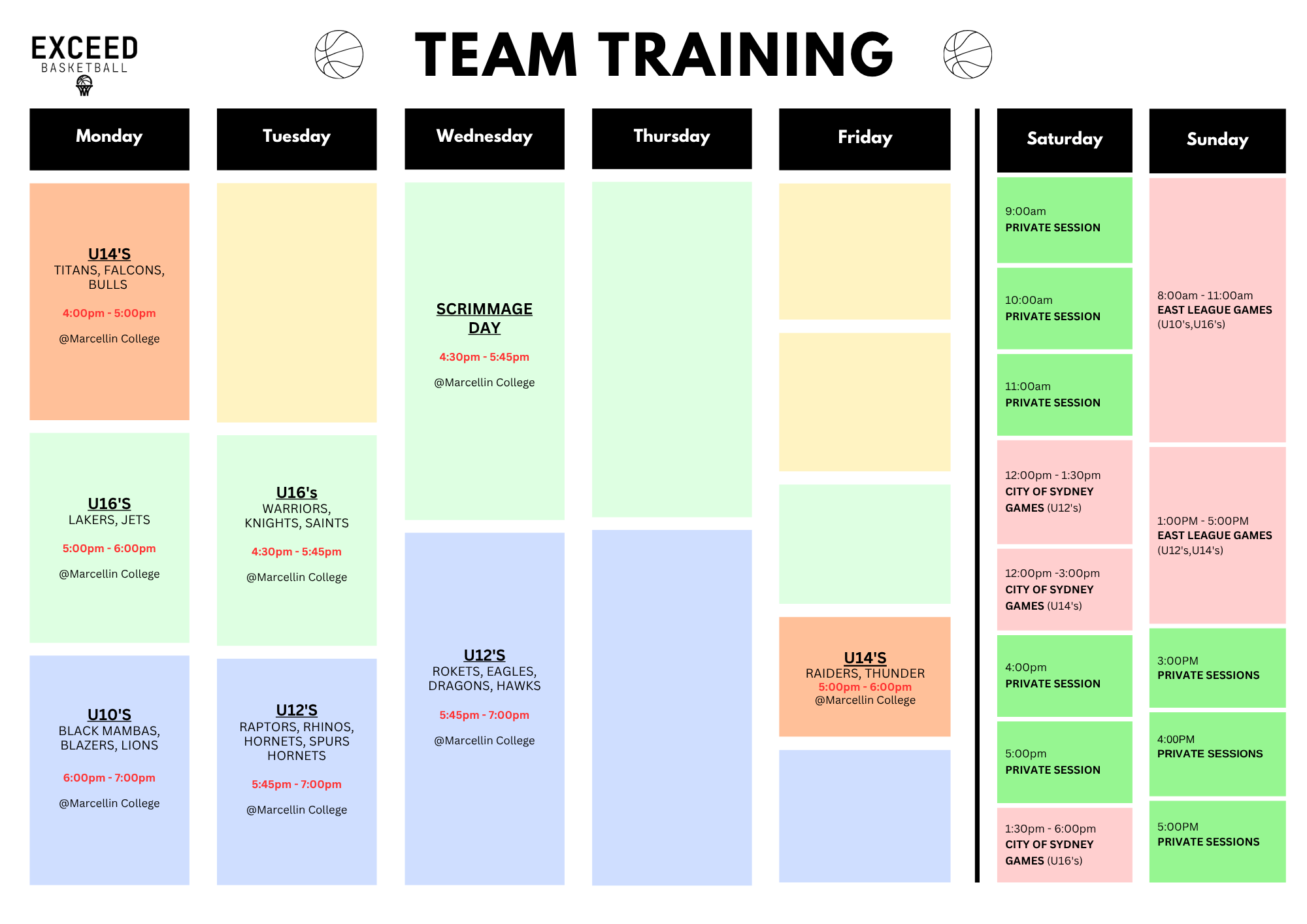 Exceed Basketball's Team Schedule