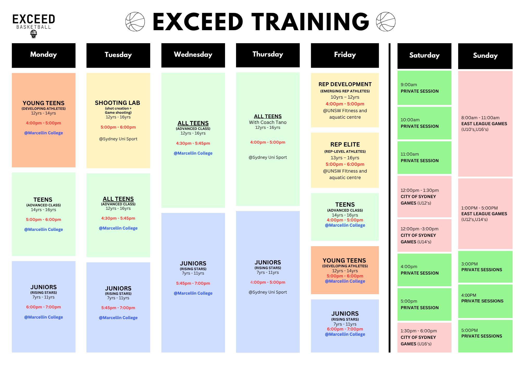 Exceed Basketball's Training Schedule